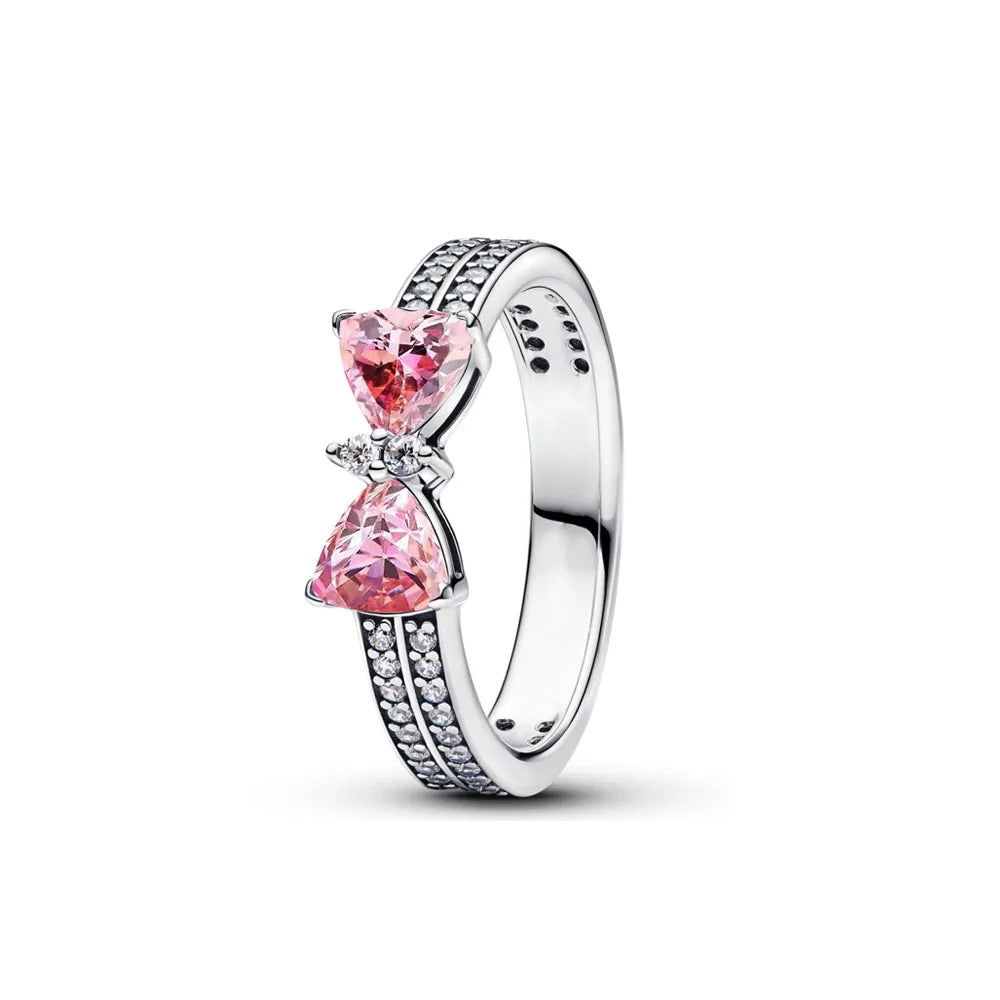 Sparkling Pink Bow Lotus Elephant Ring | Women's Wedding Banquet Jewelry Gift
